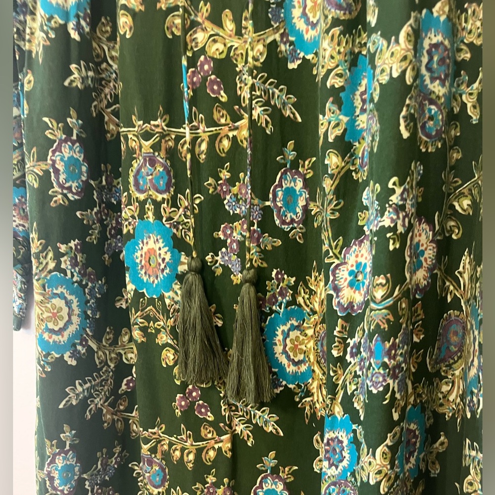 Natural Life Dara Green Floral Tie, boho V-neck Boho Oversized midi maxi dress S - Picture 5 of 10